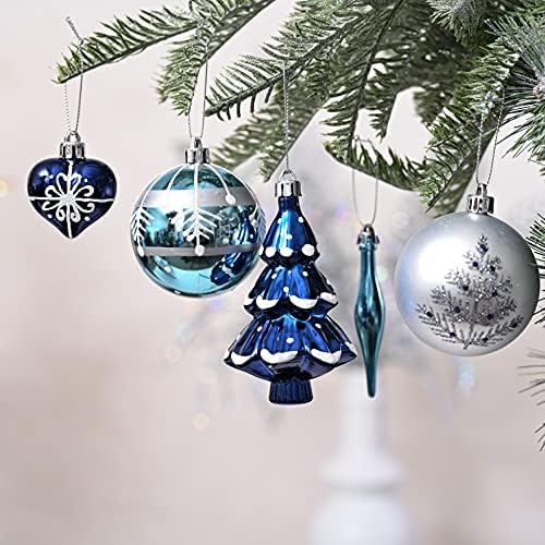 Valery Madelyn Silver Blue Blue Cordice Burende 70CT קישוטי כדור חג המולד + חצאית עץ חג המולד בגודל 48 אינץ ' + 21 אינץ' גרבי