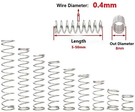 קפיץ קפיץ חומרה קפיץ קפיץ 3D מדפסת אביזרים מאפיין קפיץ חוט קפיץ DIA 0. 4 ממ DIA חיצוני 8 ממ אורך 5 ממ- 50 ממ