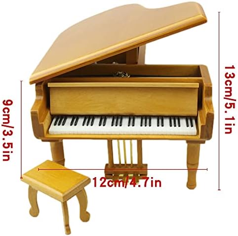 XBWEI מעץ גרנד פעם על קופסת מוסיקה בצורת פסנתר בדצמבר עם מתנת יום הולדת יצירתית של שרפרף קטן ליום האהבה