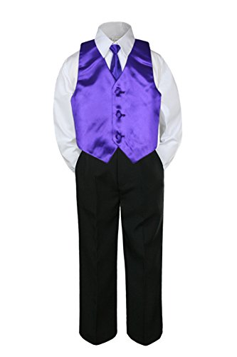 4 pc פורמלי תינוק נוער נער סגול עניבת עניבות מכנסיים שחורים חליפה S-14)