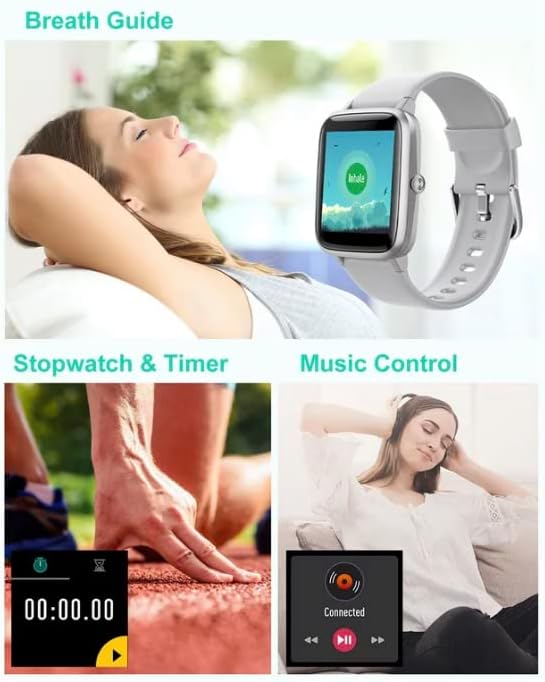 שעון חכם של Amaztech לגברים נשים, גשש כושר פעילות עם צג שינה דופק Alexa IP68 מובנה אטום למים תואם לאייפון אנדרואיד