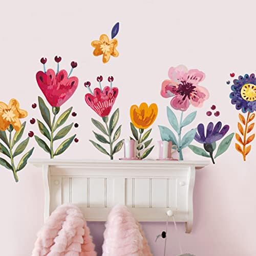 מדבקות קיר פרחים לבנות חדר שינה - ילדים מדבקות אמנות קיר DIY לכיתה, משתלת, חדר משחקים - גן ילדים פרחים פרחים ועיצוב