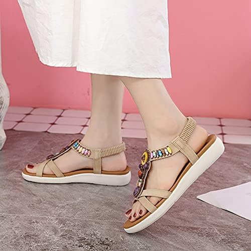 סנדלי קיץ לנשים מחליקים שטוחים על סנדלים קריסטל נעליים רומיות פתוחות בוהן סנדלים מזדמנים