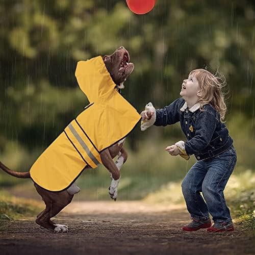 מעילי גשם עם כלב ברדס של Ezierfy - מעיל גשם מחמד מתכוונן משקף, מעיל גשם עמיד למים של כלב קליל פונצ'ו עם חור
