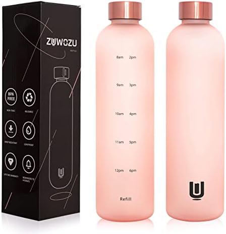 Zuwozu 32oz בקבוק מים צלול עם סמן זמן בקבוק מים מוטיבציוני מוטיבציה עם זמן לשתות הוכחת דליפה לשימוש חוזר BPA חלבית חלבית
