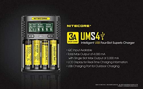 NITECORE UMS4 USB USB אוניברסלי 4-יציאה מהירה מטען חכם עבור LI-ION/NI-MH/NI-CD/IMR 26650 22650 21700 20700 18650