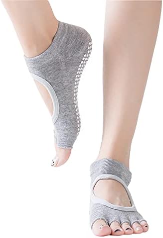 גרבי יוגה של MHKECON לנשים לא אחיזות ורצועות, גרביים נגד החלקה לפילאטיס בר, בוהן מלאה וגרביים דביקים חסרי טיימ.