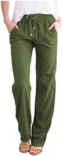 נשים של פשתן מכנסיים קיץ ישר רחב רגל מכנסיים שרוך גבוהה מותן מכנסיים כושר רופף קומפי פאלאצו מכנסיים
