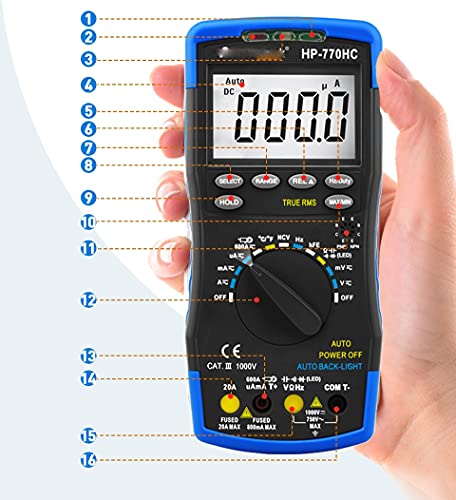 טווח אוטומטי דיגיטלי של Quul Multimeter מתח AC טמפרטורת מדידת מדידה/מחזור תדר/חובה