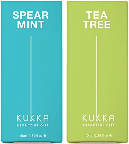 שמן אתרי של SpearMint לשמן מפזר ושמן עץ תה לעור למערכת מפזר - סט שמנים אתרים כיתה טיפולית - 2x0.34 fl oz - Kukka