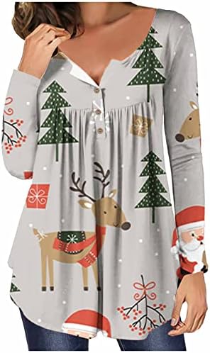 צמרות טוניקה מזדמנים של חג המולד של LMSXCT ללבוש עם חותלות שרוול ארוך הנלי חולצות בוטון למעלה חולצות חג המולד גרפי