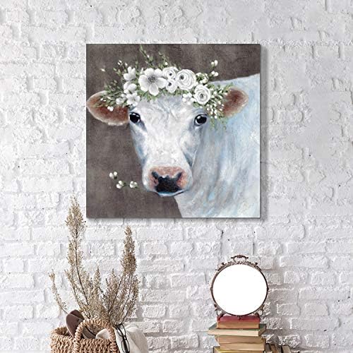זפת זפת סטודיו בעלי החיים בד תמונה קיר אמנות: לבן פרה יצירות אמנות ציור על בד לחדר שינה