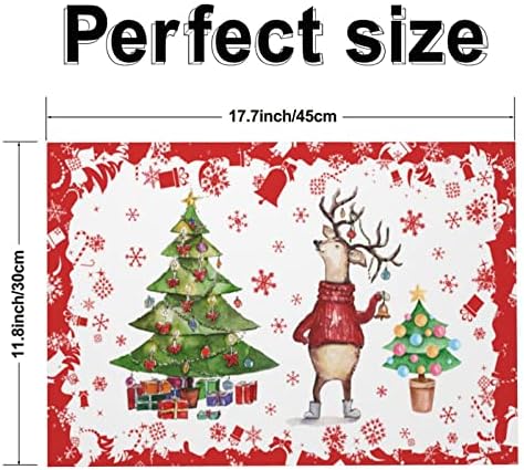 עץ חג המולד צבי מתנה מתנה סטמטים של 4 לשולחן אוכל PVC מחצלות מקום אדום ולבן הניתנות לרחיצה