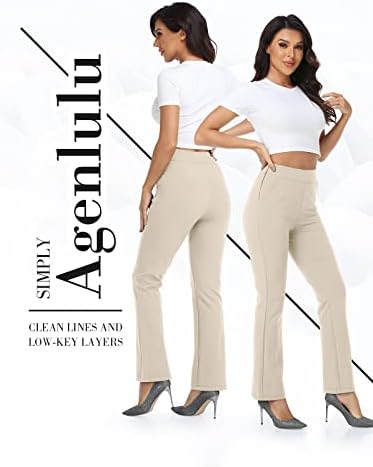מכנסיים עם מותניים גבוהים של Agenlulu לנשים - 4 דרך נמתחת נוחה ללא לראות דרך מכנסי שמלת יוגה של Bootcut מכנסי זיעה