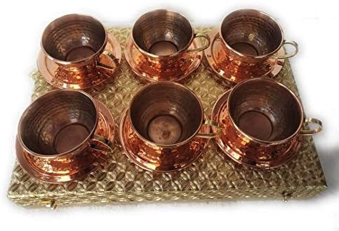 הודי בעבודת יד יד מרוקע טהור נחושת כלי שתייה תה כוס סט 6 יחידות סט איורוודה ריפוי מתנת פריט הגשת סט עם זהב תיבה