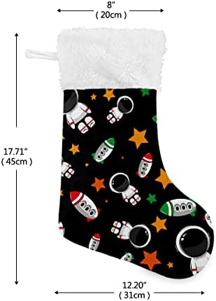 גרבי חג המולד מככבים רקטות אסטרונאוט שרוול פלאש לבן קטיפה חופשה משפחתית קטיפה בהתאמה אישית קישוט גדול של מסיבת חג המולד של