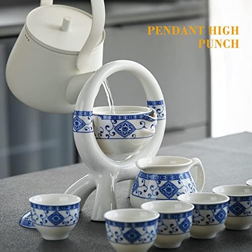 ערכת תה סינית של באופון למבוגרים קופסת מתנה, חרסינה כחולה ולבן גונגפו יצרנית תה וכוסות סט, גברים נשים חצי