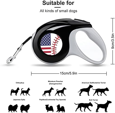 בייסבול דגל אמריקאי 10 מטר רצועות רצועות חיות מחמד של כלב נשלף עם ידית נגד החלקה דפוס חמוד לחיות מחמד קטנות