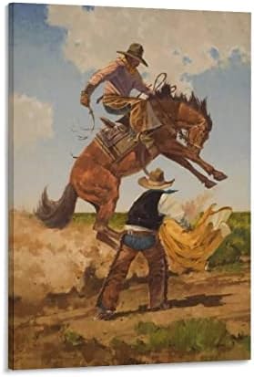 פוסטר אמנות רכיבה על קאובוי מערבי מקסיקני, סוס קופץ עם שמן קאובוי ציור שמן אמנות פוסטר קנבס קנבס צביעה קיר פוסטר לאמנות