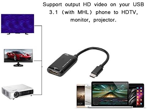 מתאם Lazmin112 מסוג C ל- HDMI, מופעל על ידי ממשק ה- USB MINI הן קדימה והן הפוך תמיכה כבל USB 3.1 של 10 ג'יגה