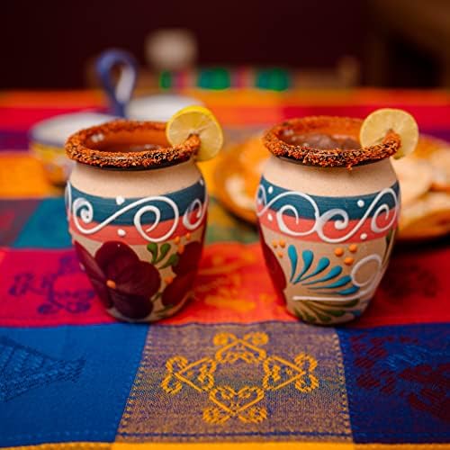 Cantaritos de Barro Jarritos Mexicanos - סט של 2 ספלי חימר מזוגגים מקסיקניים מקסיקניים אותנטיים 14 גרם למשקה מרגריטות וטקילה