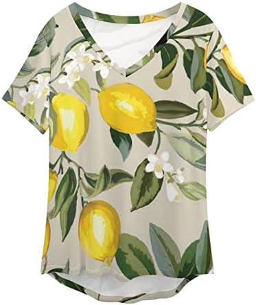 נשים בתוספת גודל קיץ חולצות, בוהו קריקטורה קיטי לימון פטריות הדפסה קצר שרוול צווארון מקרית חולצות טוניקה חולצות