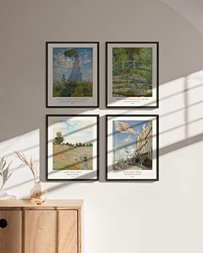 Haus and Gues Claude Monet יצירות אמנות ציורי אמנות יפות סט של 4 חבצלות מים קלוד מונה פוסטרים, כרזות אמנות מפורסמות,