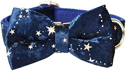 Uoeidosb צווארון כלבים קטיפה כחולה עמוקה ומגדלת רצועה לכוכבי חג המולד נצנצים זהב צווארון חיות מחמד מותאם