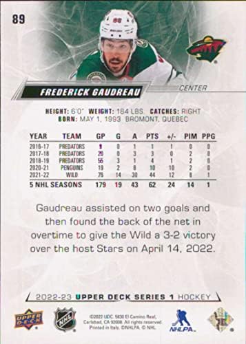 2022-23 סיפון עליון 89 פרדריק גאודריו מינסוטה סדרה פראית 1 כרטיס מסחר בהוקי NHL
