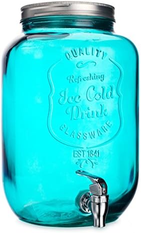 אלגנטית זכוכית ביתית קרח משקאות קרים מתקן- צנצנת מייסון כחול וינטג 'עם ספיגו ~ כד משקה זכוכית עמידה