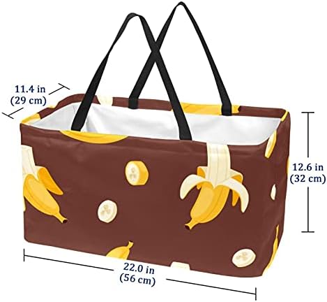 שקיות קונים 50L בננה רקע חום קופסת קניות מתקפלת על תיק מכולת עם ידיות, לשימוש חוזר