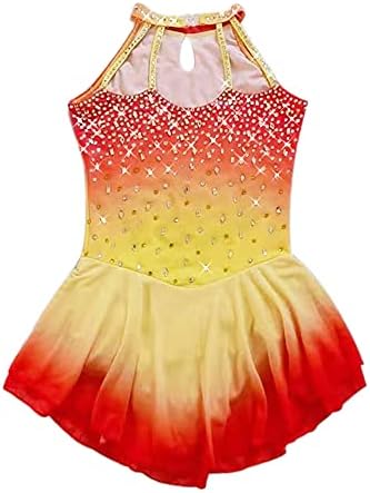 דמות שמלת החלקה בנות בנות תלבושות תחרות החלקה על ריקוד קרח צהוב