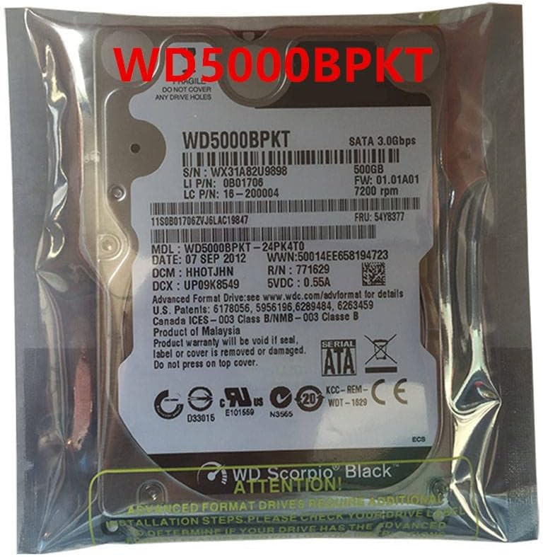 HDD עבור 500GB 2.5 SATA 3 GB/S 16MB 7200RPM 9.5 ממ לדיסק קשיח פנימי למחברת HDD עבור WD5000BPKT