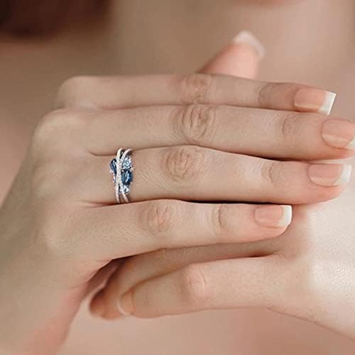 טבעת נשים רטרו קריאייטיב חדש X טבעת זירקון כחולה בים חלול