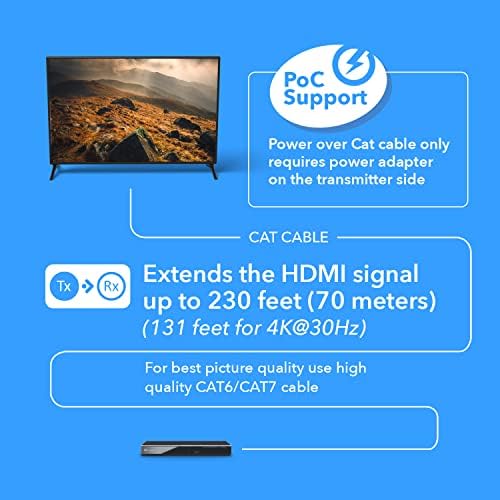 OREI 4K HDMI מעל Ethernet Cat6/Cat7 Extender, Extender RJ45 4K@30Hz עד 130 ft 1080p עד 230 רגל משדר POC