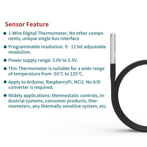 Sinkr DS18B20 חיישן טמפרטורה בדיקה אטומה למים עם עמידות בפני חום כבל תרמי מתאים למגוון רחב של טמפרטורה בין
