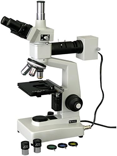 מיקרוסקופ מטלורגי טרינוקולרי אפיסקופי 300 טק, עיניות פי 10 ופי 25, הגדלה פי 40-1000, תאורת הלוגן 20 וואט עם ריאוסטט, שלב מכני