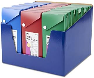Charles Leonard Slider Encil Case Box עם מגש שקופיות וסגירת הצמד, צבעים שונים, 24 קופסאות עיפרון