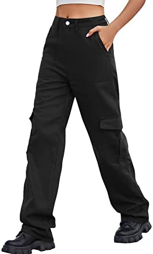 מכנסי הסוואה לנשים מכנסי מטרגות ברגליים ישרות עם כיסים כפתורי חיצוניות מזדמנים מכנסי מטען צבאיים וינטג '