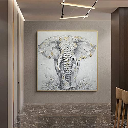 ציור שמן מצויר על ידי בעלי חיים ביד - פיל זהב מופשט גדול ומופשט רקע מרובע רקע מרובע ציור מודרני על בד לסלון