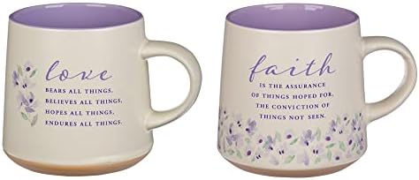 מתנות אמנות נוצריות חידוש פרחוני קרמיקה קפה &מגבר; סט ספל תה לנשים: אמונה & מגבר; אהבה עם/עידוד כתבי קודש,