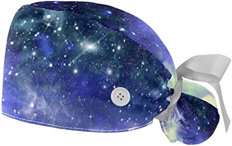 2 חתיכות כחול כהה כוכב לילה ענני שמיים עובדים עם כפתורים, כובע בופנט מתכוונן עם מחזיק קוקו