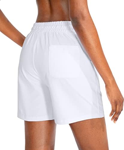 מכנסי כותנה של Santiny's Women 5 '' טרקלין יוגה מכנסיים קצרים ג'רזי מזיעה מכנסיים קצרים ברמודה לנשים שהולכות אתלטיות עם כיסים