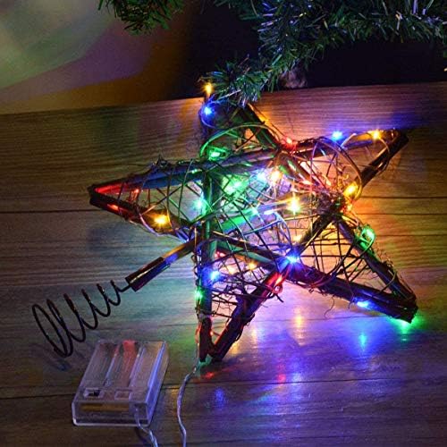 טופר עץ כוכב חג המולד מתאים לאורות, כפרי ראטאן טופר עץ חג המולד טבעי עם 30 אורות פיות נחושת בצבע LED, קישוטי טופר עץ