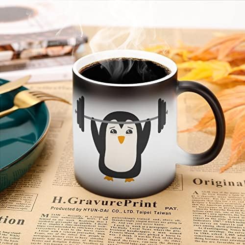 פינגווין הרמת משקולות חום שינוי ספל קסם קפה כוס קרמיקה תה כוס אישית מתנה עבור משרד בית נשים גברים 11 עוז