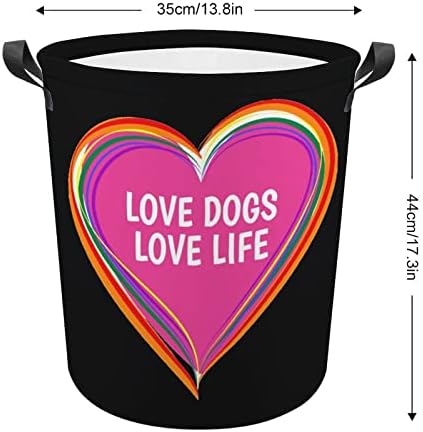 אהבת כלבים אהבת חיים לב סל כביסה סל כביסה תיק סל אחסון תיק מתקפל גבוה עם ידיות