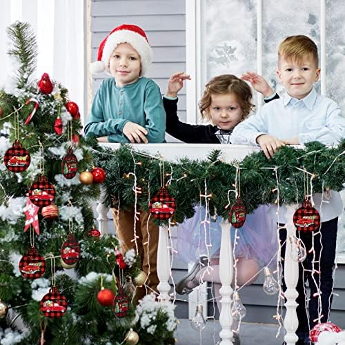 חג המולד אדום משאית עץ קישוטי באפלו משובץ עגול עץ פרוסת תליית קישוטי חווה חג המולד קישוטים למשפחה חג חג המולד המפלגה קישוטי