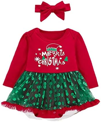 XBGQASU חג המולד תינוק יילוד תינוקות תינוקות חמוד מצויר אותיות טלאים טלאים שרוול ארוך רומפר צמרות שמלת טול עם סרטי