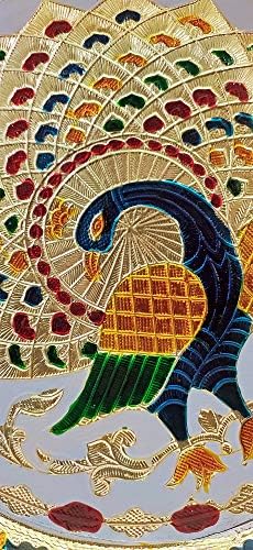המלאכה קארווה חאוט דקורטיבית פוג'ה תלי פלטה עיצוב טווס יפהפה לטקסי מקדש הינדים, אביזר מנדיר - מתנה דיוואלי,