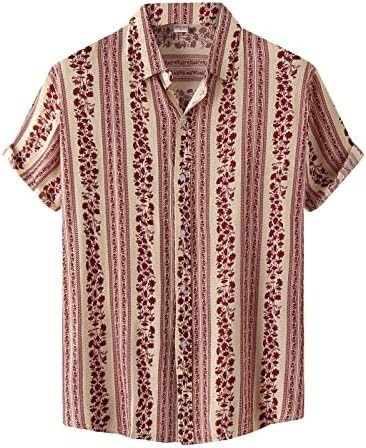 חולצות באולינג בהוואי לגברים הדפס פסים שרוול קצר כפתור למטה חולצה חולצת חוף מזדמנים חולצות קיץ